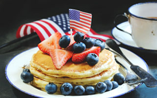 Pancake with Berries and a USA Flag